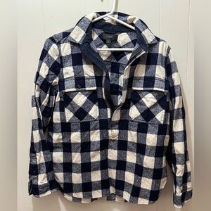Navy plaid , size small, j crew 1/4 zip, smoke free pet friendly home.